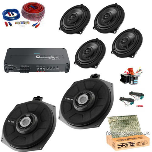 BMW Front & Rear Coaxial + Underseat Subwoofers with Non-DSP 5-Channel Amplifier