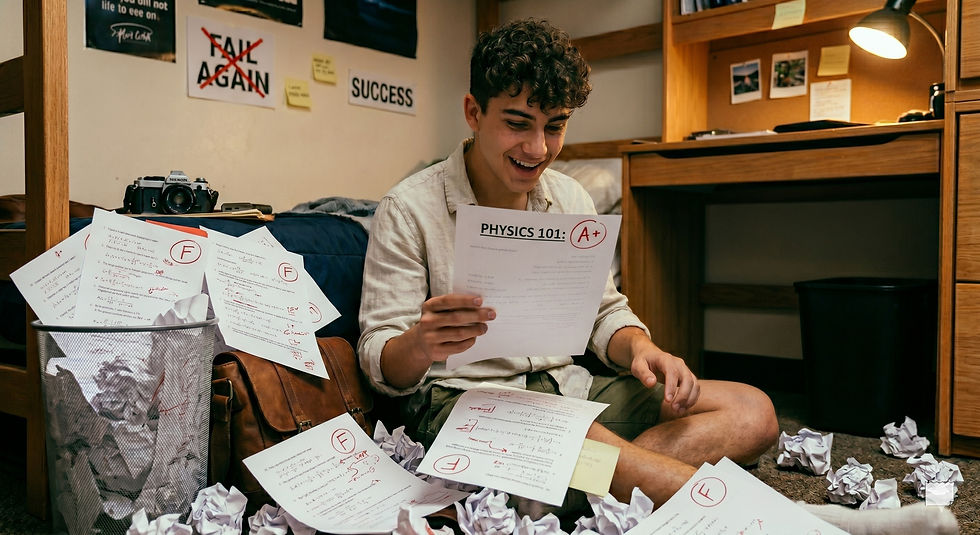 A student reflects on the pressures of academic success, contemplating the fear of failure in a demanding environment.
