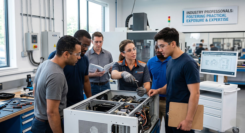 Industry professionals engage in hands-on training and discussion, fostering practical exposure and expertise in a dynamic work environment.