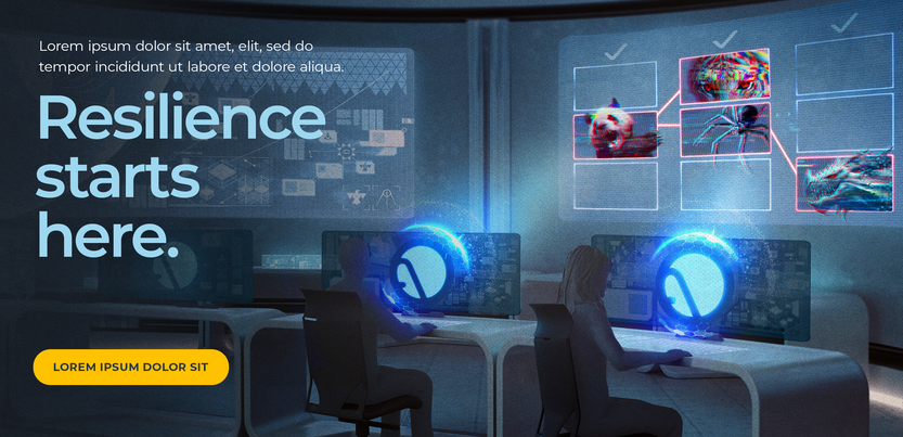 "Resilience starts here" web banner for the SOC showing digitized threats being held back by Anomali