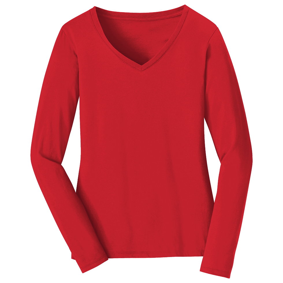 Bright red women's Port & Company long sleeve v-neck t-shirt.