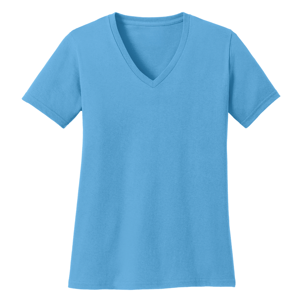 Aquatic blue Port & Company women's short sleeve v-neck t-shirt - front view.