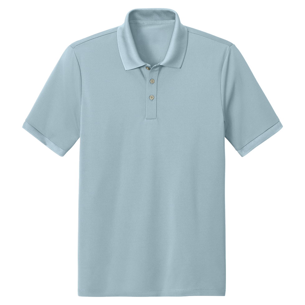 Mercer+Mettle men's classic 3-button short sleeve polo shirt in celestial blue.