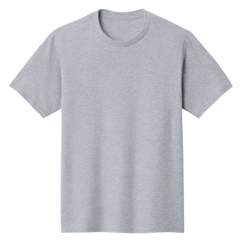 Front view of an athletic heather Port & Company short sleeve crewneck t-shirt.