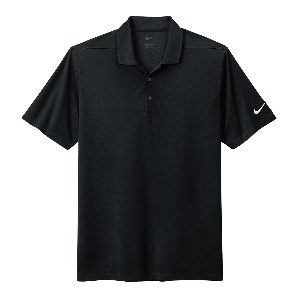 Black Nike short sleeve polo shirt with 3-button placket and sleeve logo.