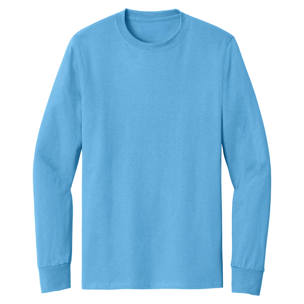 Port & company aquatic blue long sleeve crewneck t-shirt.