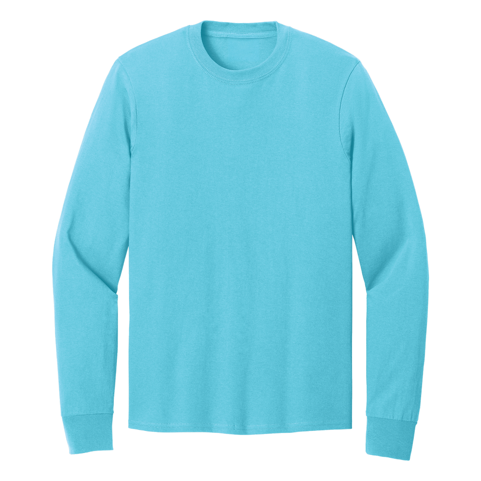 Aquatic blue Port & Company long sleeve crew neck t-shirt, front view.