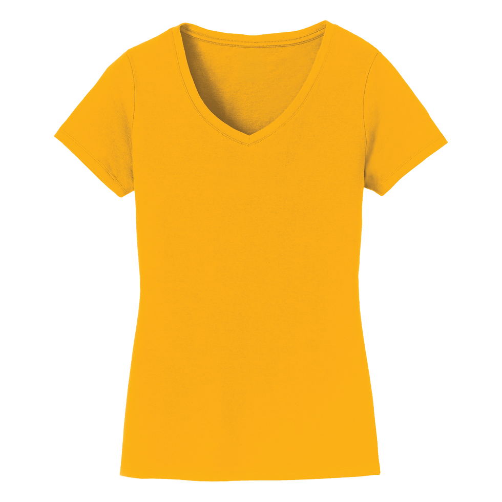 Port & company women's short sleeve V-neck t-shirt in bright gold.