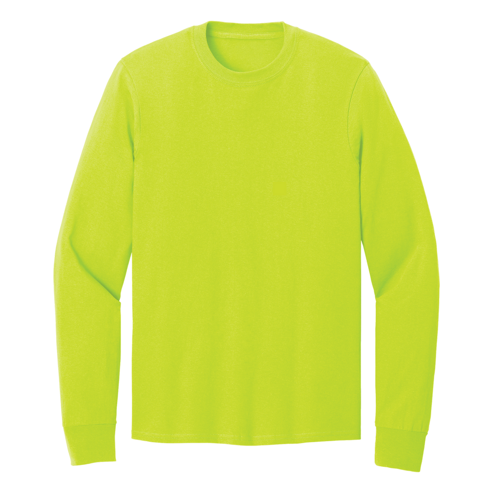 Thumbnail: Safety green Port & Company long sleeve crew neck t-shirt, front view.