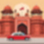 a image of red fort in delhi with taxi .jpg