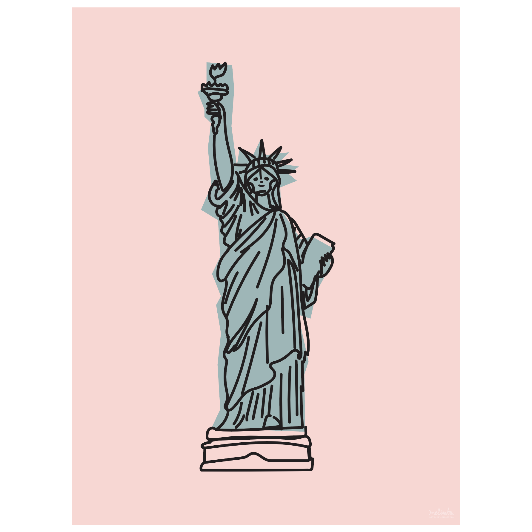 statue of liberty art print - pink - digital download