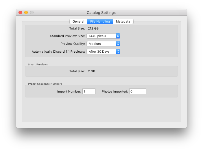 File Handling Catalog setting and preferences in Lightroom