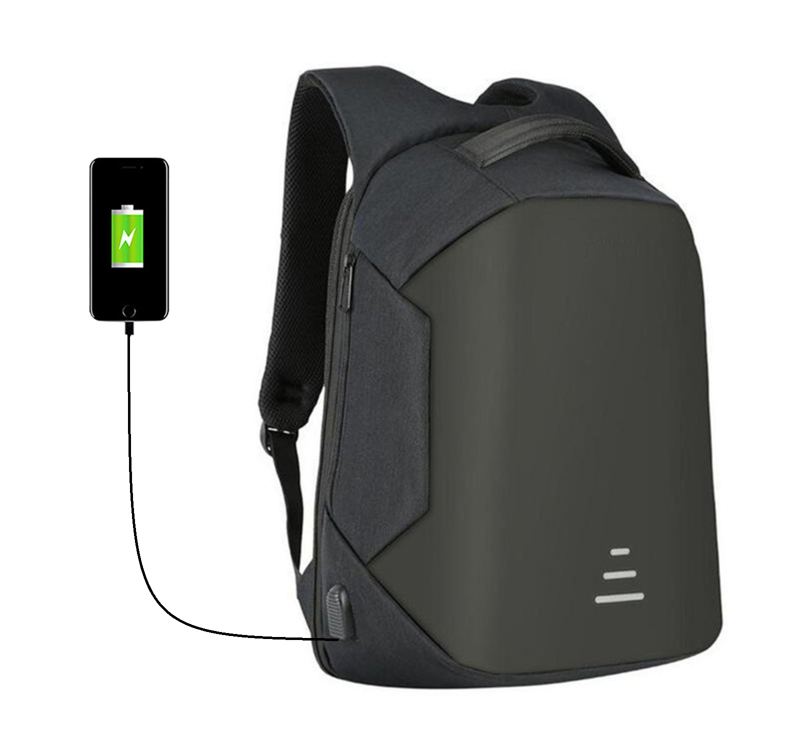 Mochila Antirrobo, Anticorte, Impermeable con puerto de carga USB 16" - Negro