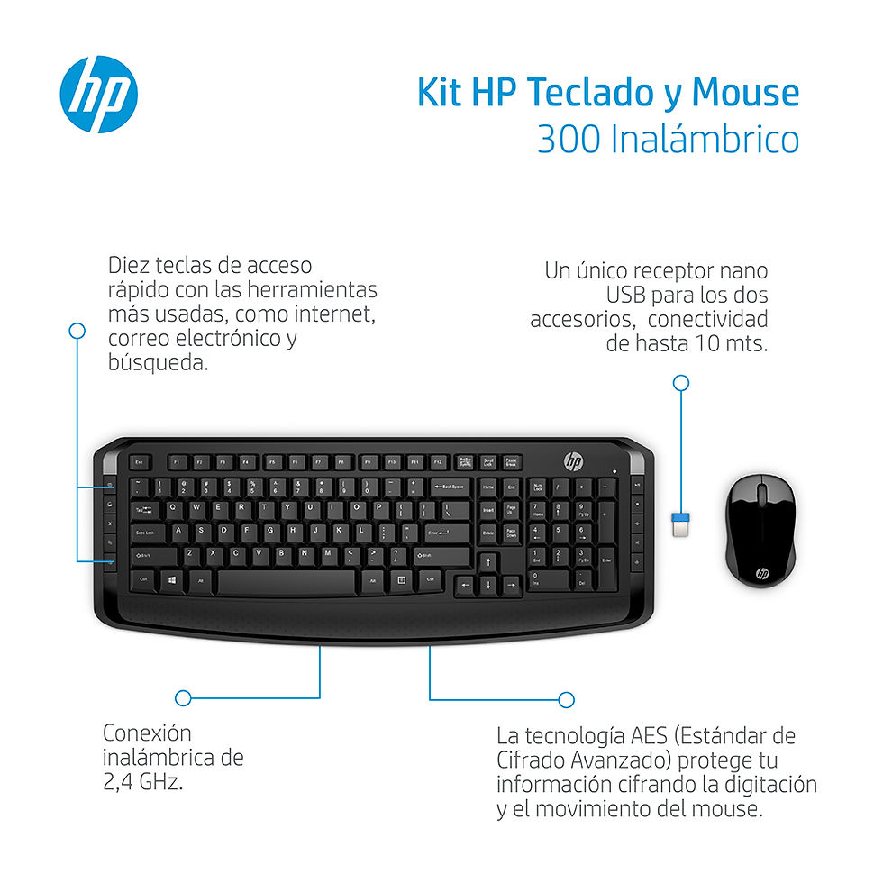 Miniatura: Kit HP Teclado y Mouse 300 Inalámbrico (3ML04AA)
