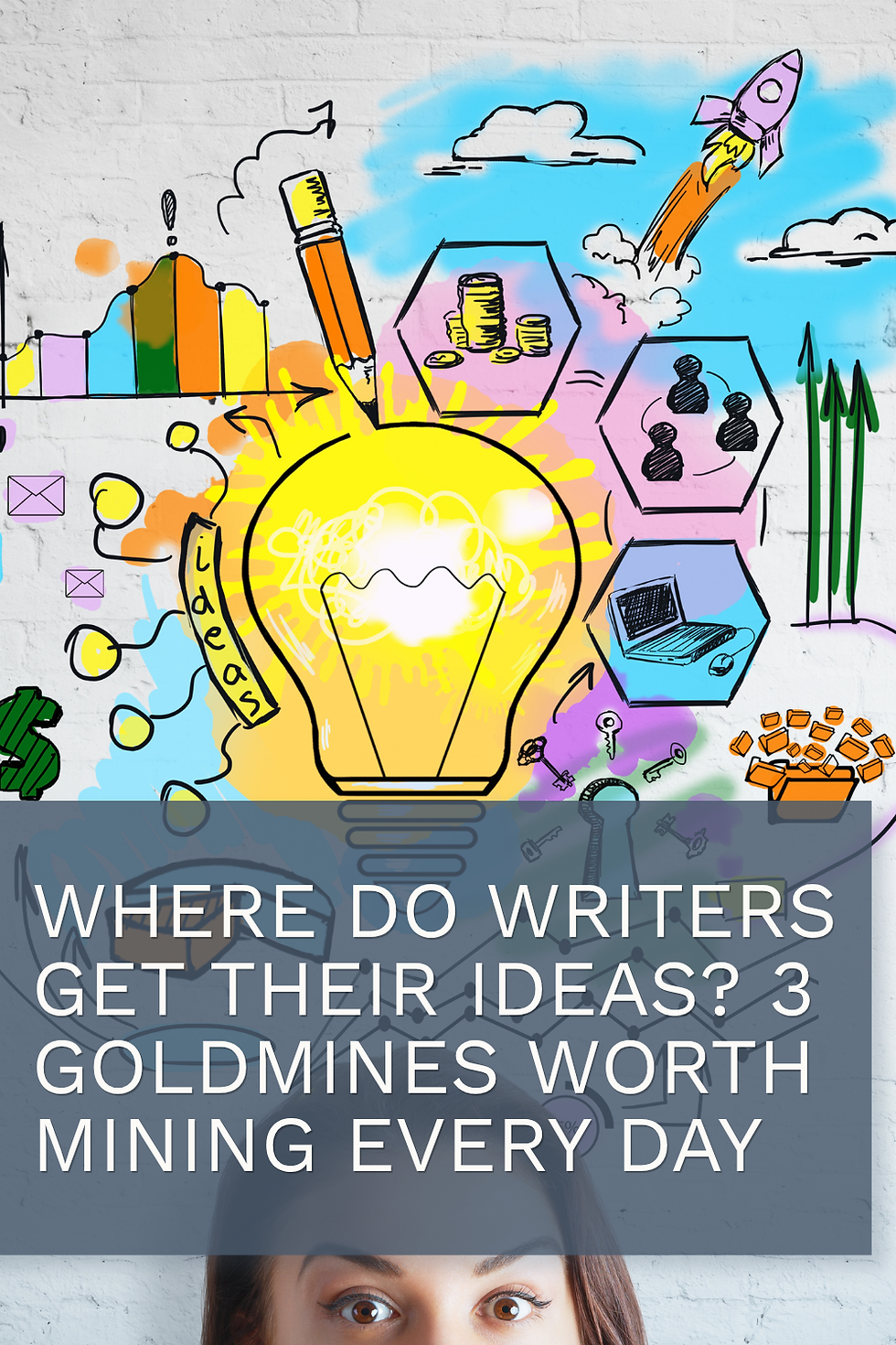 An image asks where do writers get their ideas? 3 goldmines worth mining every day