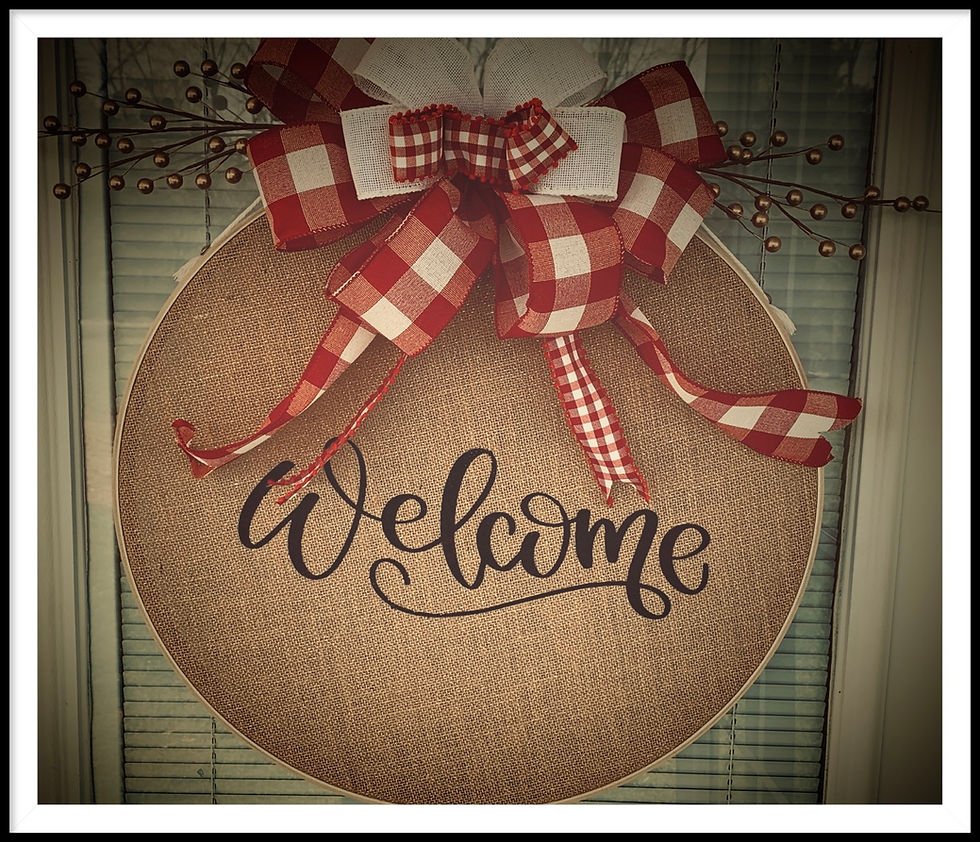 Thumbnail: Welcome, Red & White Plaid Bow/Door Hanger/ Hoop Wreath