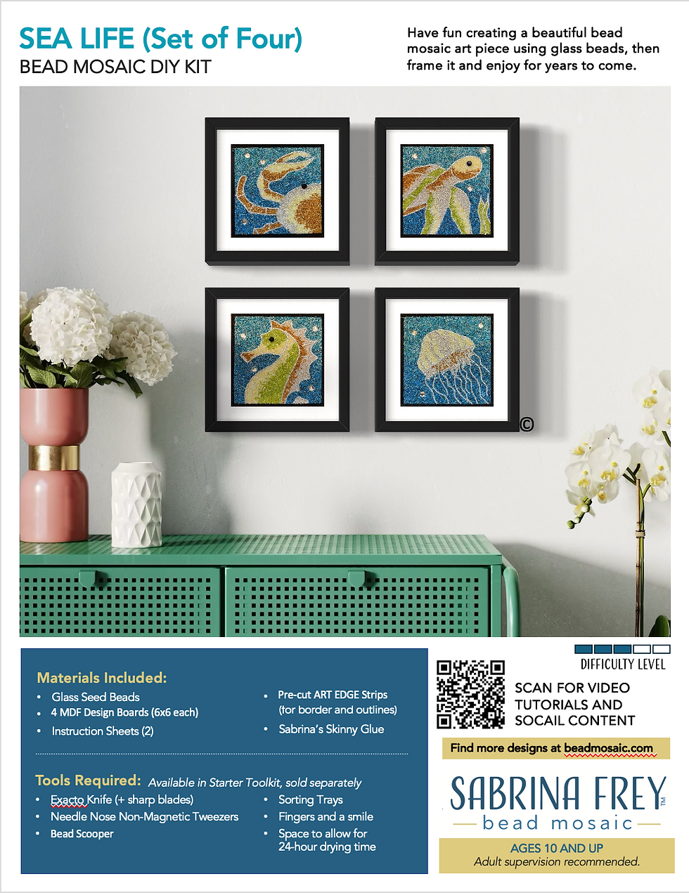 Thumbnail: Bead Mosaic Kit 6x6 Sea Life Set of four