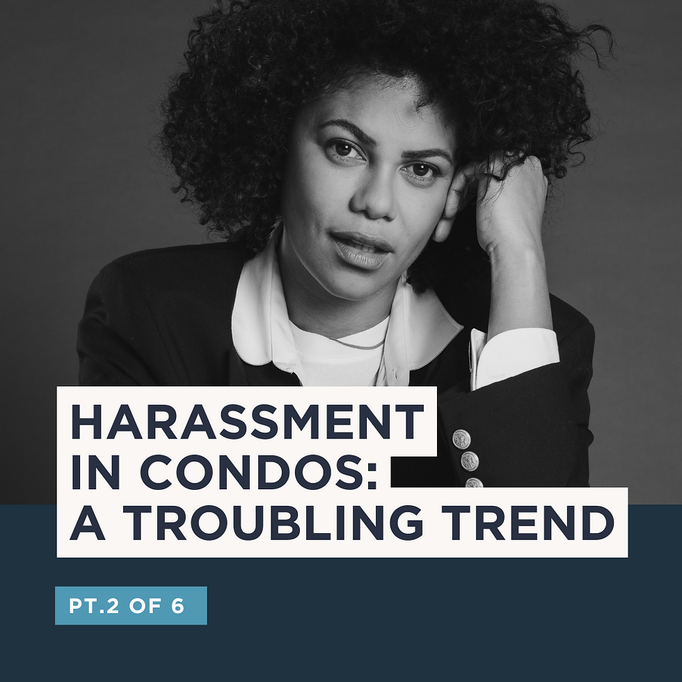 A black and white image with an upset condo manager and the blog's title