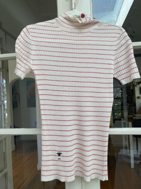 Christian Dior Cream and Red Striped Cashmere & Silk Kit top front view