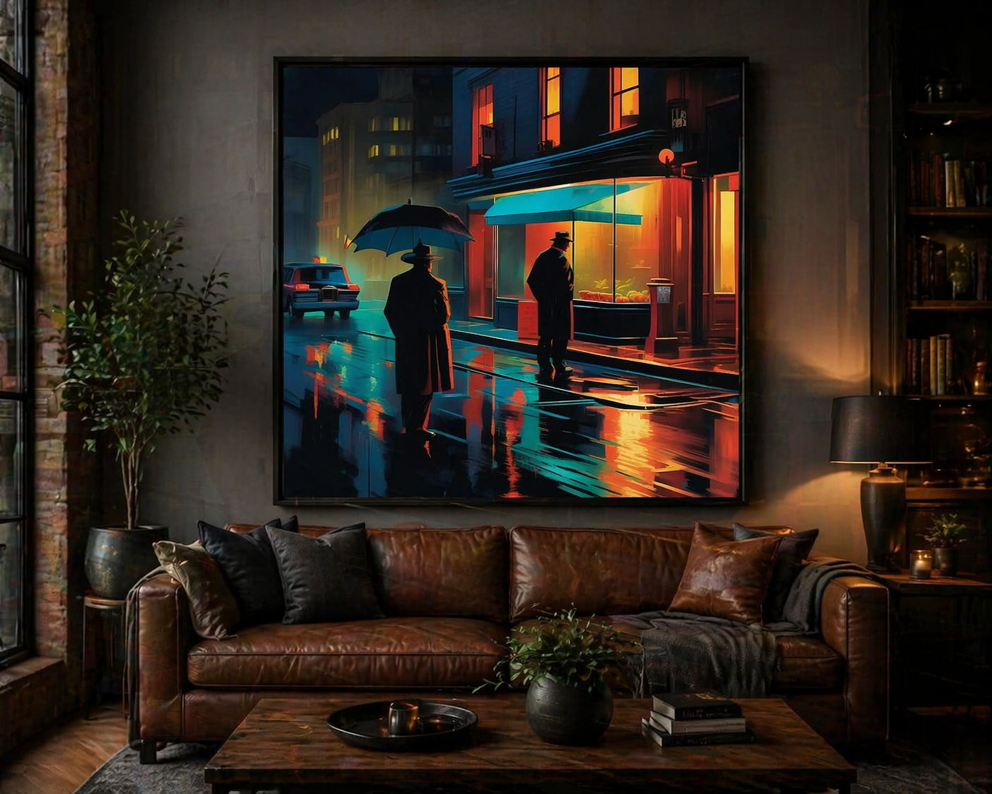 Noir City Rain Poster Matte square Poster | Vintage Detective Street Scene