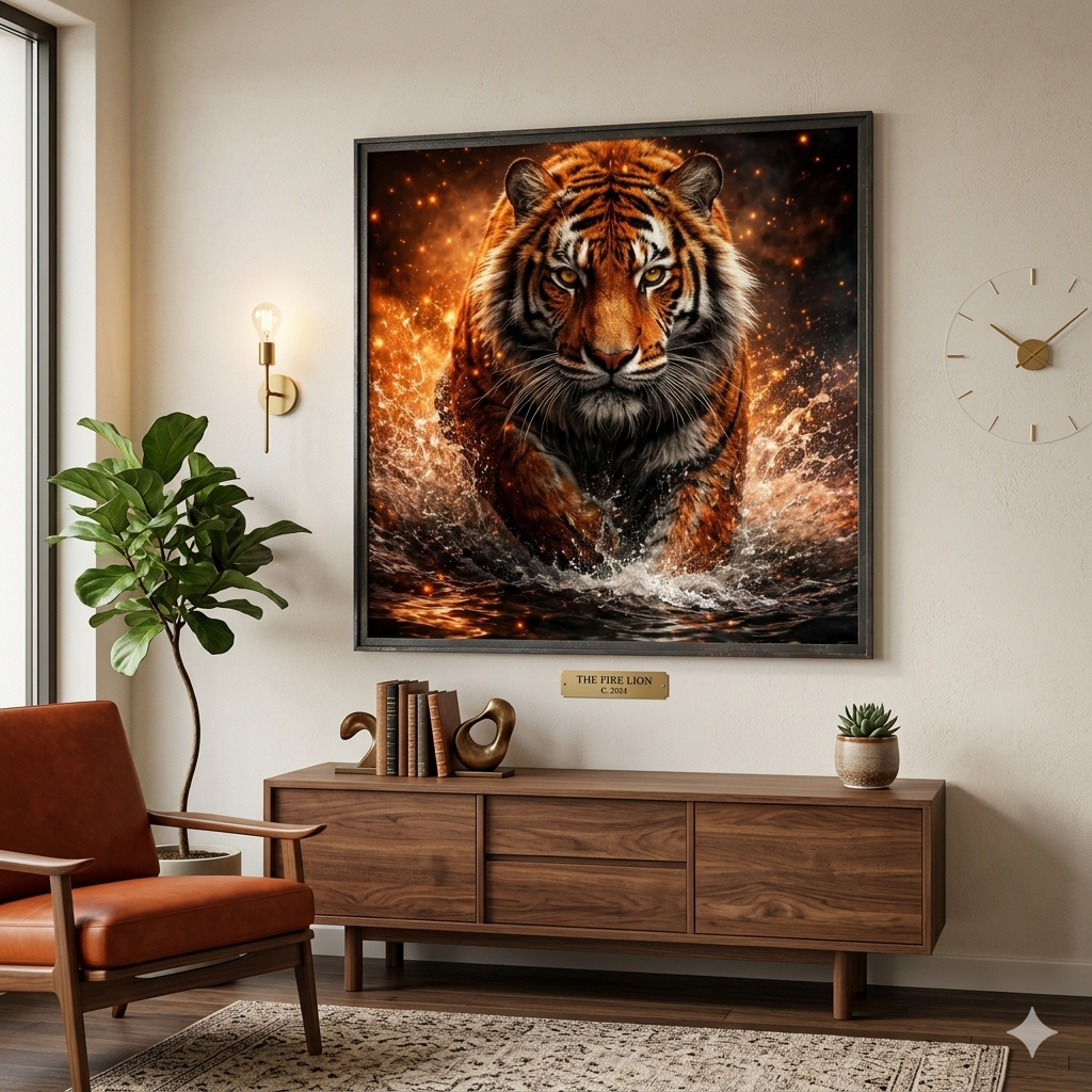 Fiery Tiger in Water Rolled Poster | Dramatic Wildlife Wall Art