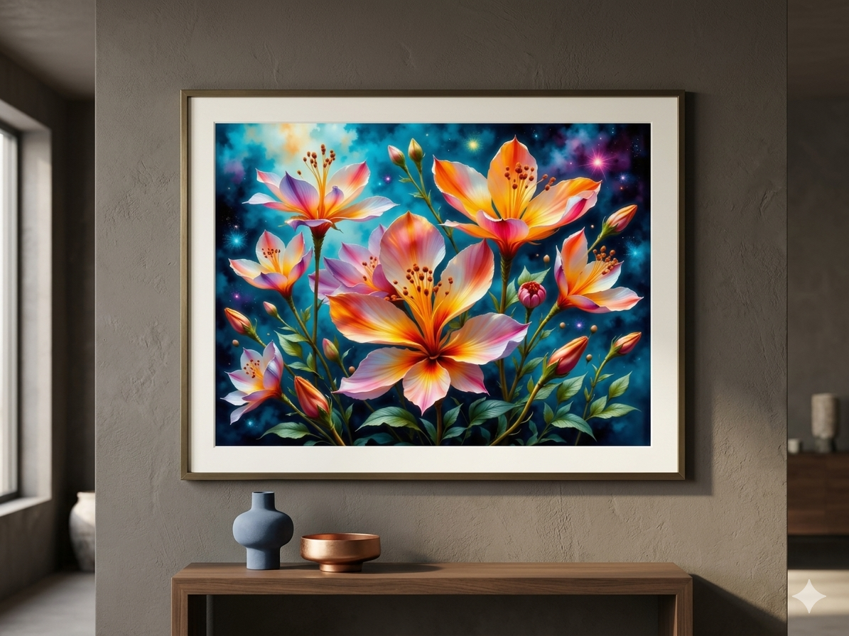 Vibrant Watercolor Lilies Matte Poster | Horizontal Floral Wall Art