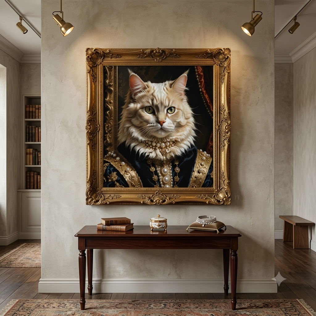 Regal Cat Portrait Rolled Posters | Victorian Royalty Feline Art