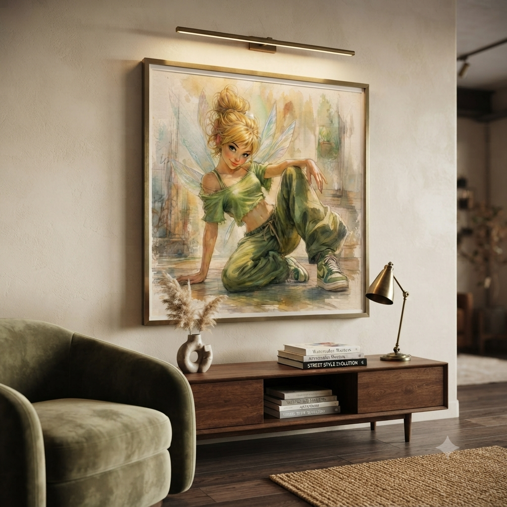 Urban Fairy Art Poster — Green Street Style Tinkerbell Print (Rolled)