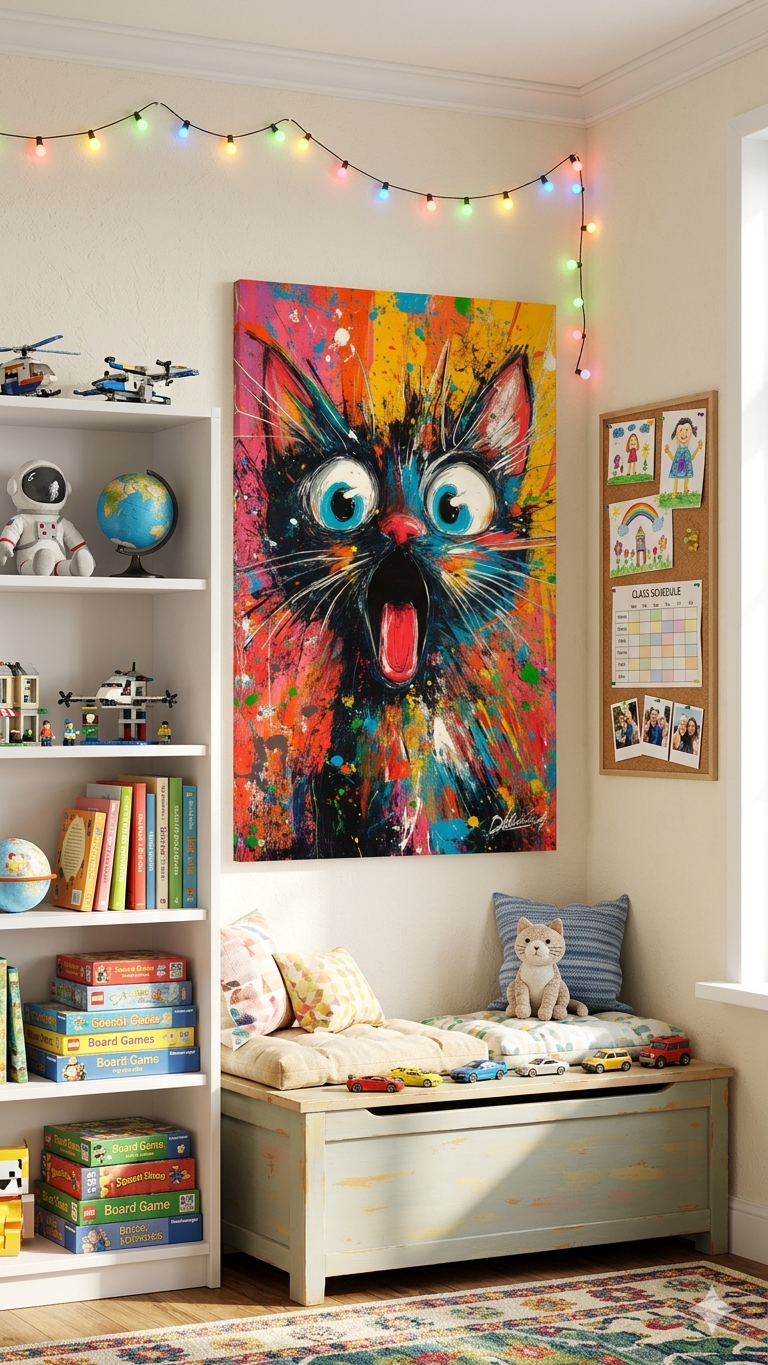 Colorful Shocked Cat Rolled Poster | Pop Art Cat Wall Decor