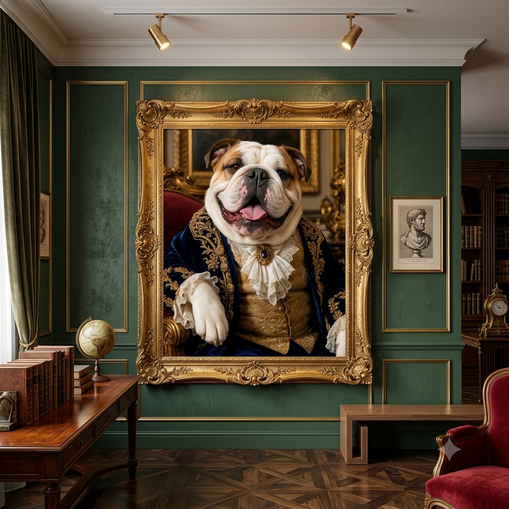 Regal Bulldog Portrait Rolled Poster | Aristocratic Pet Wall Art