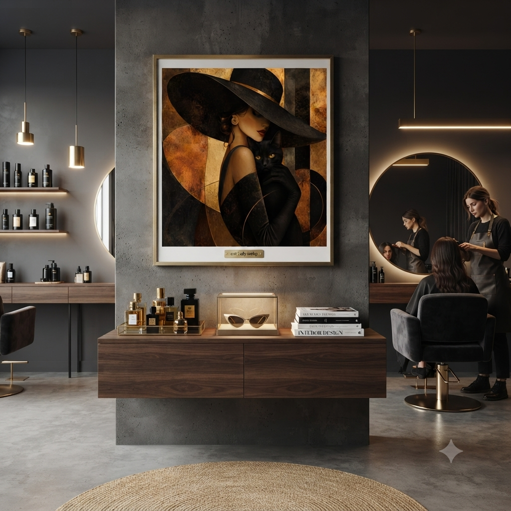 Elegant Woman in Wide Hat with Black Cat, Vintage Glam Wall Art Rolled Poster