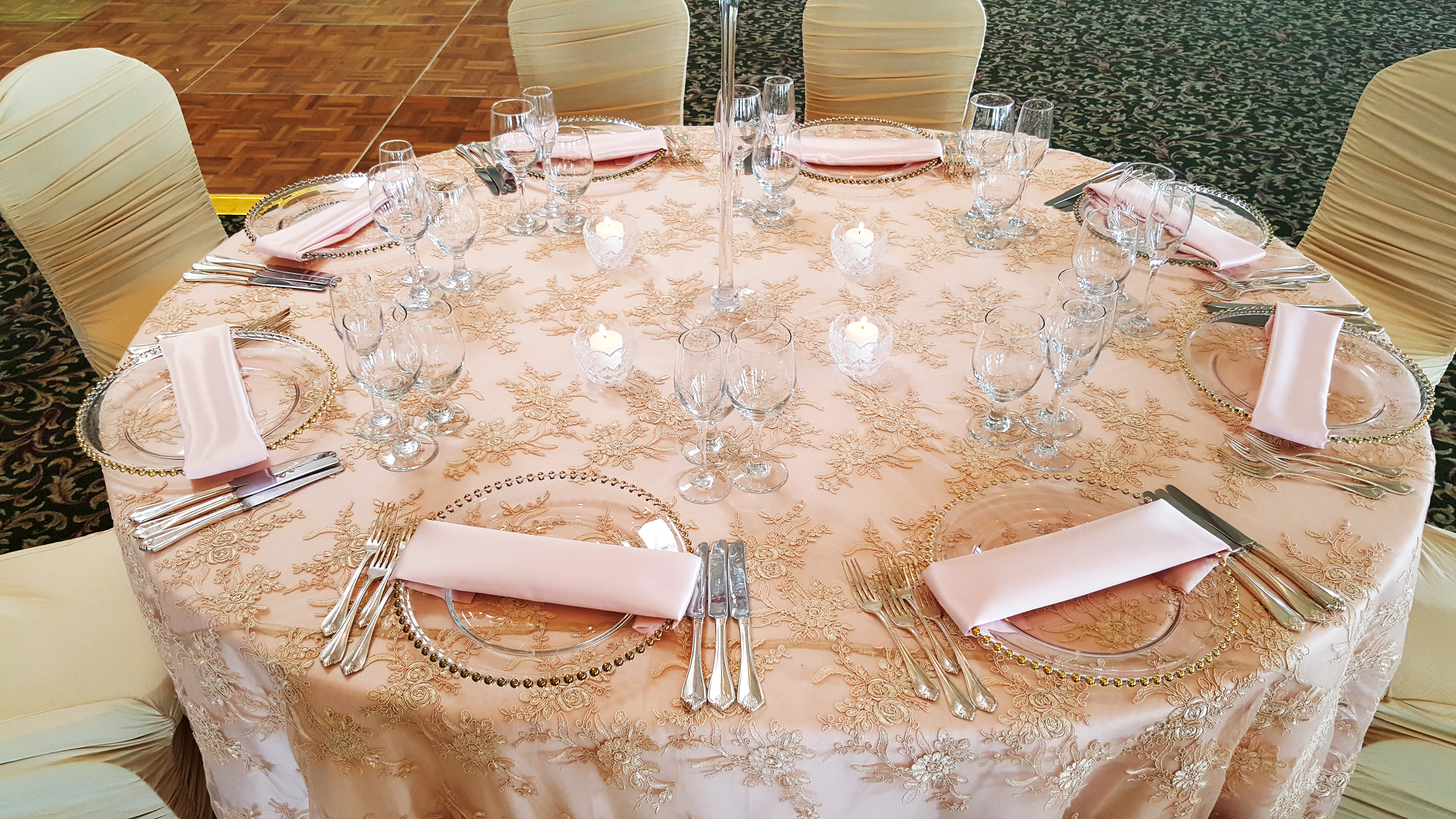 Gold beaded glass charger plates