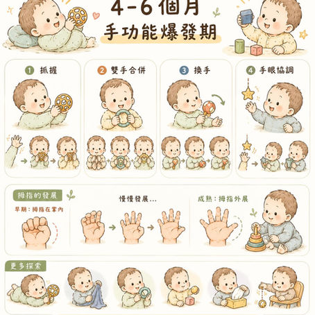4–6 個月寶寶手功能爆發期:抓握、換手、手眼協調與拇指發展