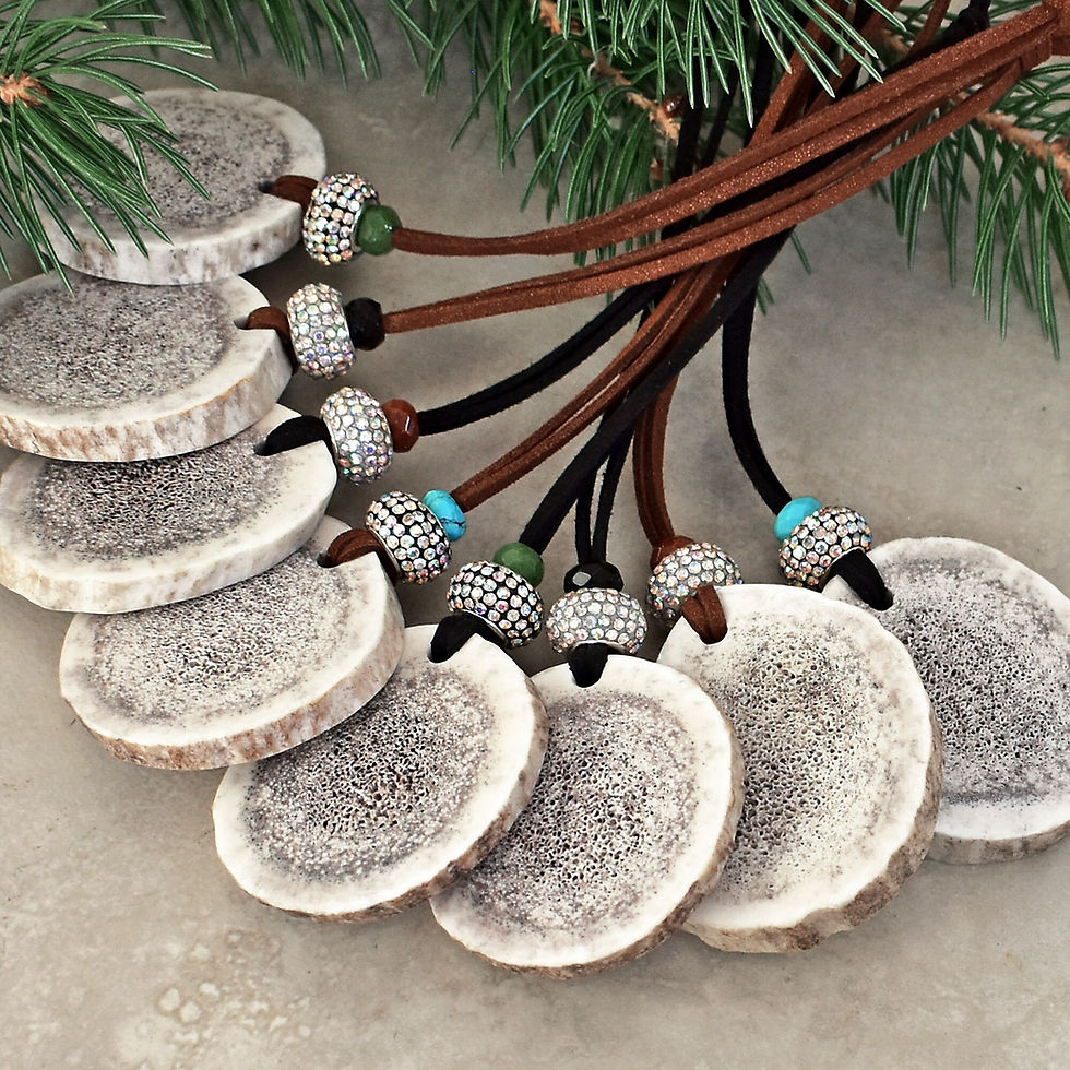 Thumbnail: Elk Antler Slice Christmas Ornament with Rhinestones and Gemstones