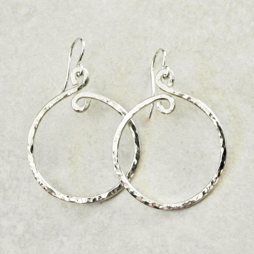 Small Hammered Sterling Silver Hoop Earrings, 1.25" Diam.