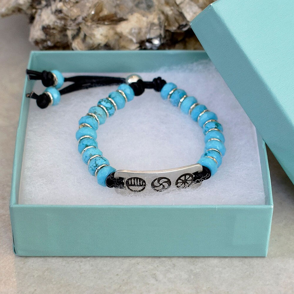 Thumbnail: Sterling Silver Stamped Bar Bracelet with Faceted Turquoise Howlite