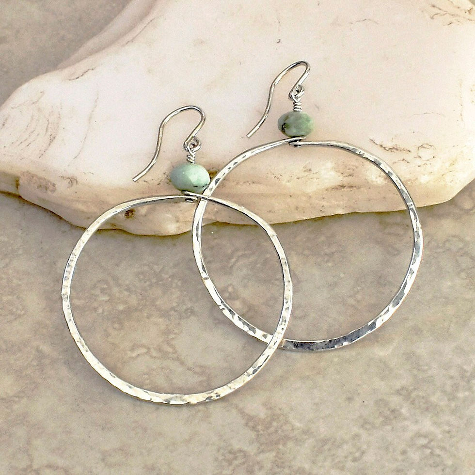 Thumbnail: Large Hammered Sterling Silver Hoop Earrings with Amazonite