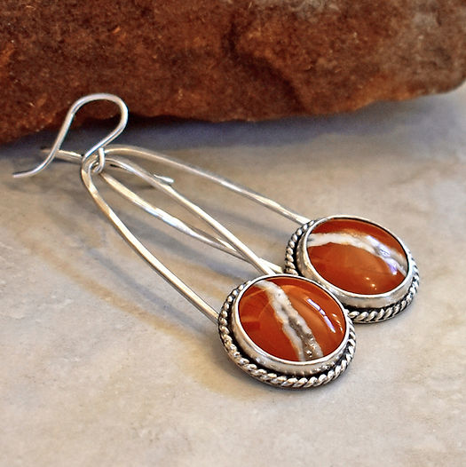 Roca Earrings - Long Sterling Silver and Orange Jasper-instagram