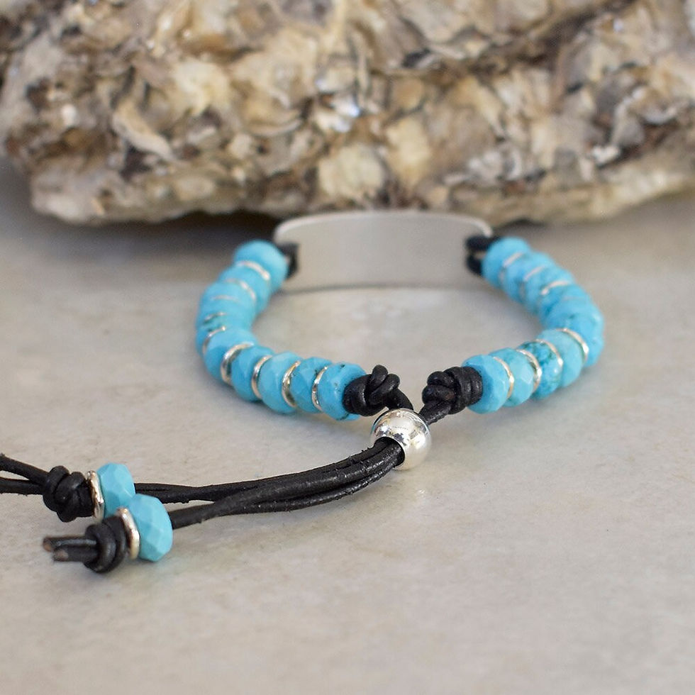 Thumbnail: Sterling Silver Stamped Bar Bracelet with Faceted Turquoise Howlite