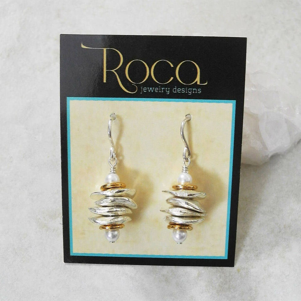 Thumbnail: Stacked Silver Chunk Earrings with White Pearl