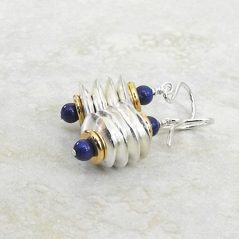 Thumbnail: Stacked Silver Chunk Earrings with Lapis Pearl