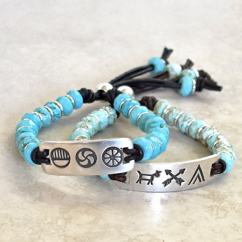 Thumbnail: Sterling Silver Stamped Bar Bracelet with Faceted Turquoise Howlite