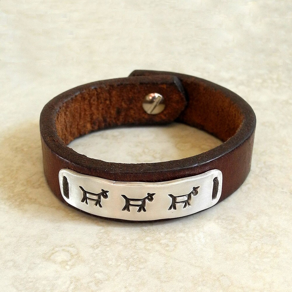 Thumbnail: Sterling Silver and Leather Cuff with "Journey" Native American Symbols
