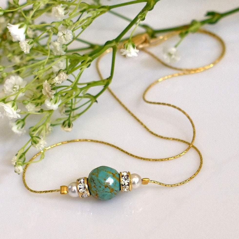 Thumbnail: Dainty Gold Choker with Turquoise, Pearls, and Rhinestones
