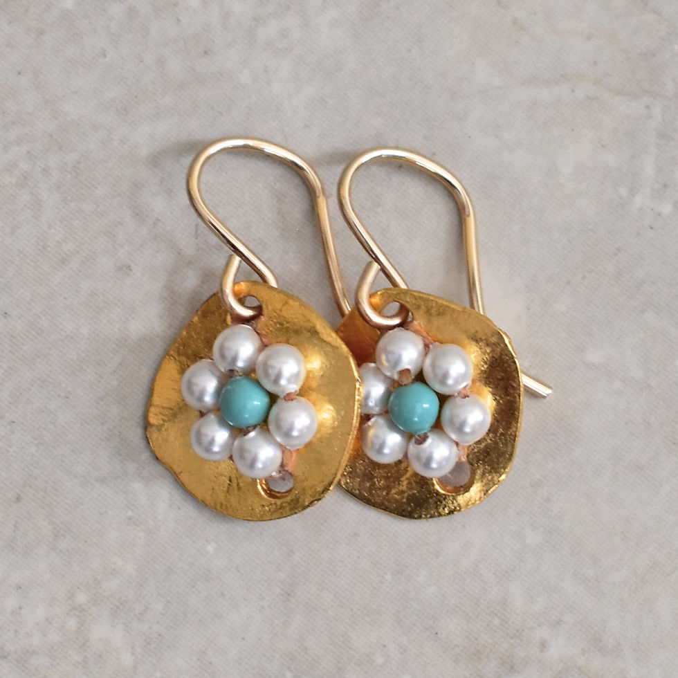 Thumbnail: Gold Button Earrings with White Pearl Daisies