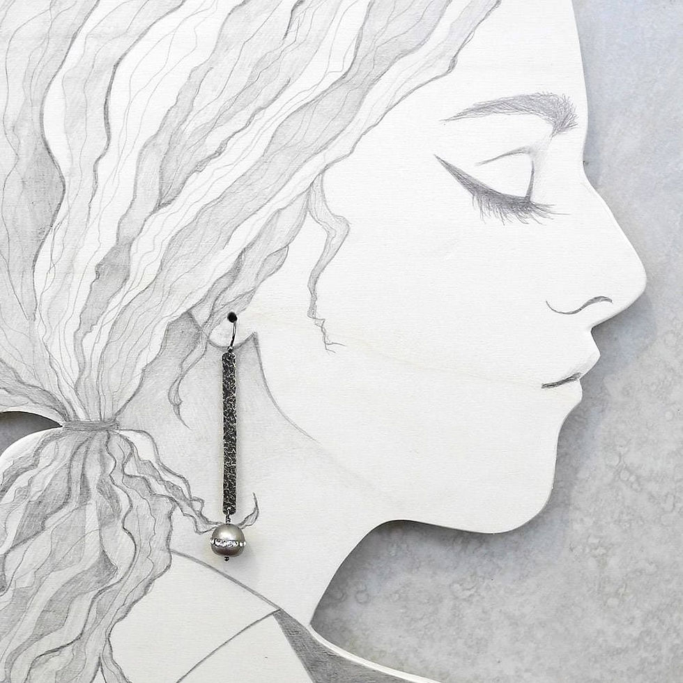 Thumbnail: Long Sterling Silver Earrings with Pearls - Textured Earrings - Rhinestone and P
