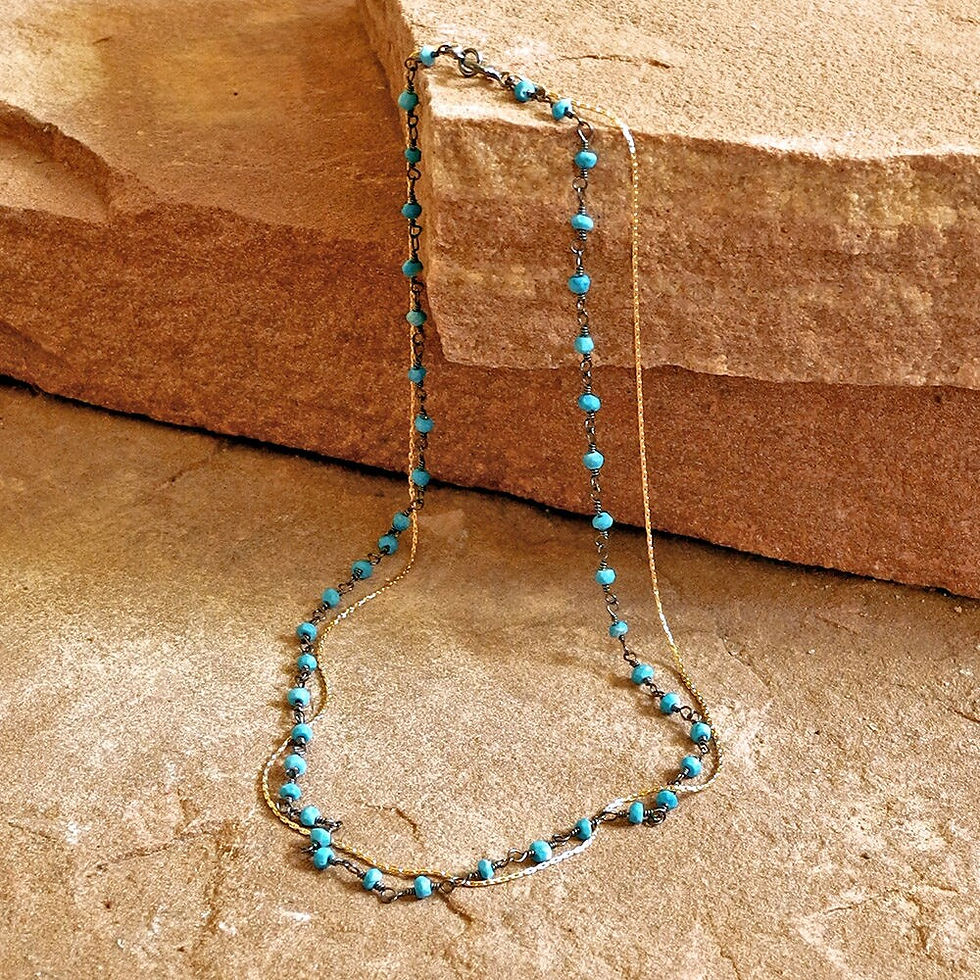 Thumbnail: Dainty Double Strand Turquoise Howlite and Gold Choker Necklace