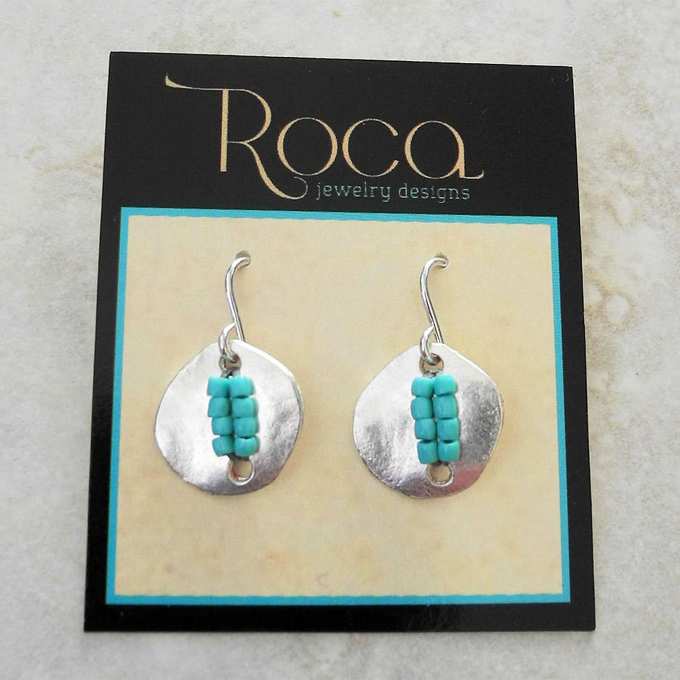 Thumbnail: Silver Button Earrings with Turquoise Cut Glass Seed Beads