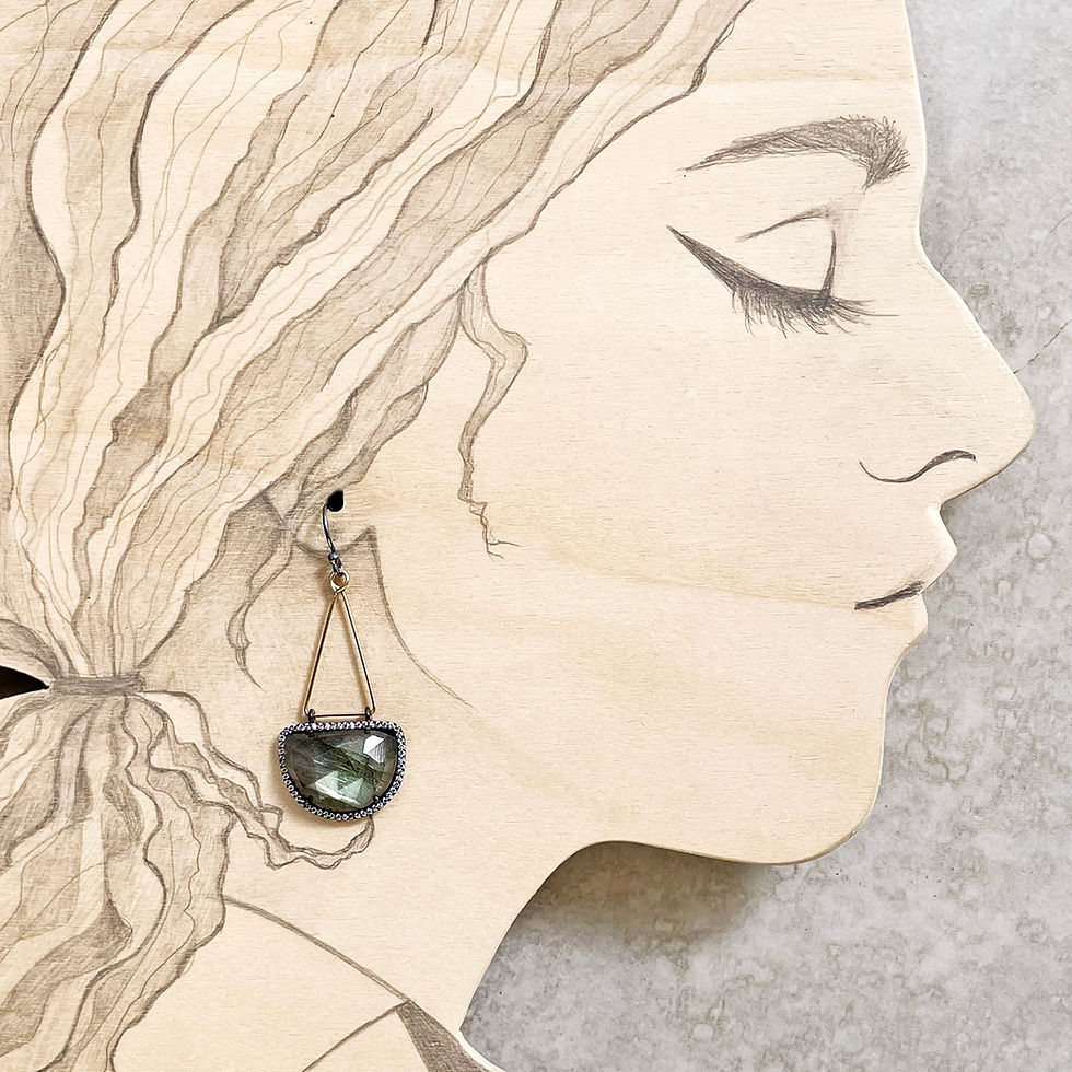 Thumbnail: Long Gold Faceted Labradorite and Cubic Zirconia Half Moon Earrings