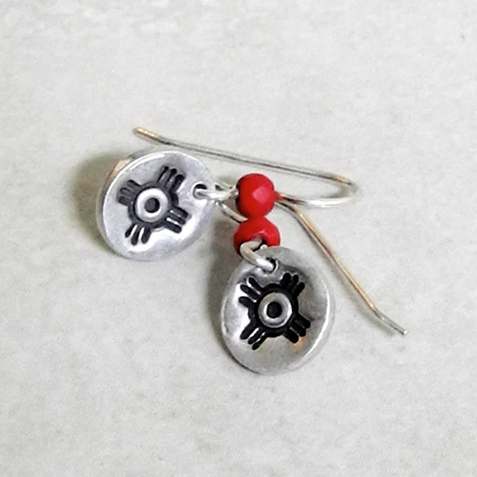 Thumbnail: Sterling Silver and Coral "Happiness" Disc Earrings